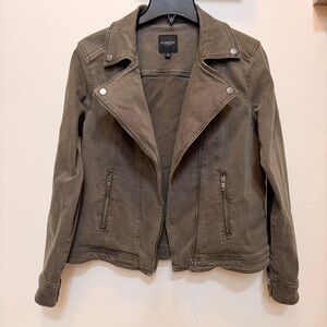 Liverpool Los Angeles Olive Green Bradford Moto Denim Jacket Size M